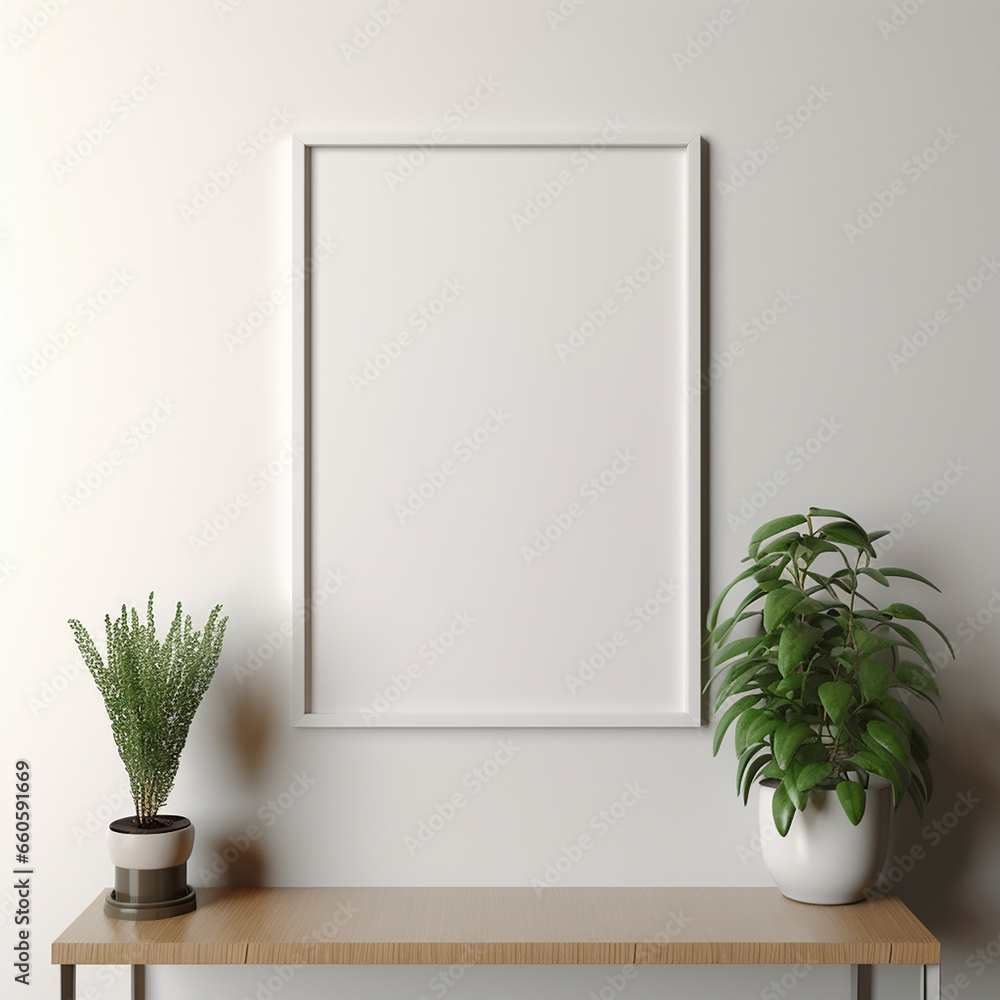 a realistic blank photo frame hanging on a wall created with Generative Ai a realistic blank photo frame hanging on a wall created with Generative Ai