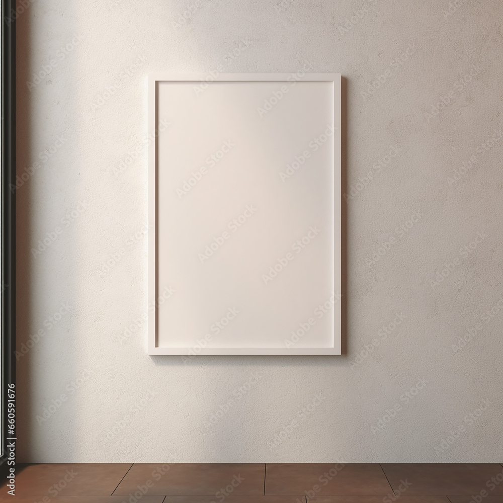 a realistic blank photo frame hanging on a wall created with Generative Ai a realistic blank photo frame hanging on a wall created with Generative Ai