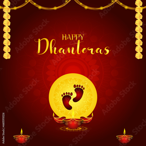 Happy Dhanteras Festival of Dhan Laxmi Traditional festival Hand drawn illustration creative design, card