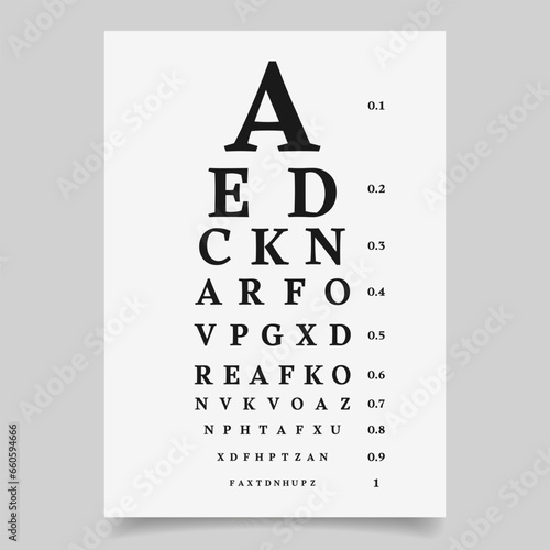 Snellen chart visual acuity test. Ophthalmology, healthcare and medicine. Illustration, banner, vector