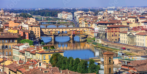 Italy, great landmarks and towns - city of art and culture- Florence, panoramic view of city center and old bridge Ponte vechio