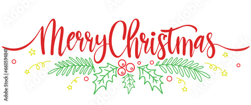 merry christmas hand lettering inscription to winter holiday design, calligraphy vector illustration