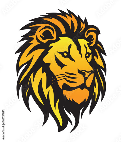 Fototapeta Naklejka Na Ścianę i Meble -  Vector illustration of a lion face drawing with thick black outlines and gradient fill on white background