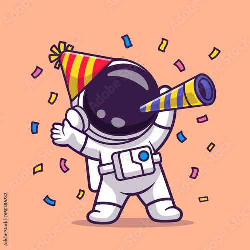 Cute Astronaut Celebrate Birthday Party Cartoon Vector Icon
Illustration. Science Holiday Icon Concept Isolated Premium
Vector. Flat Cartoon Style