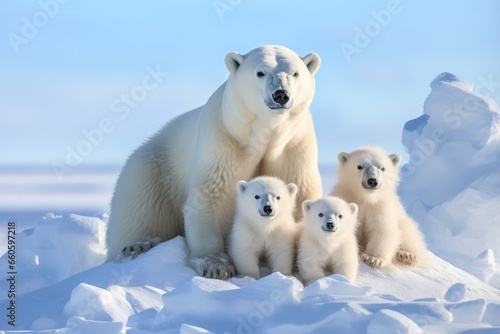 Frosty Backdrop With Polar Bears, Emphasizing The Impact Of Global Warming On Their Habitat © Anastasiia
