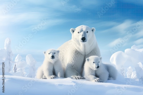 Frosty Backdrop With Polar Bears  Emphasizing The Impact Of Global Warming On Their Habitat