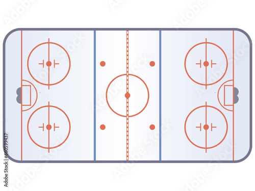 hockey ice rink from aerial view on white background