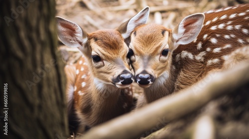 A couple of deer standing next to each other © Maria Starus