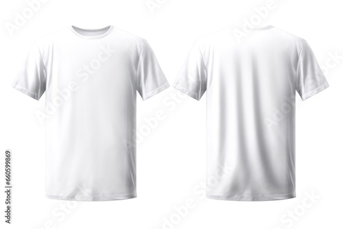 T-shirt mockup. White blank t-shirt front and back views isolated on transparent background.