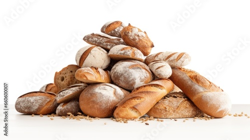 A pile of bread sitting on top of a table