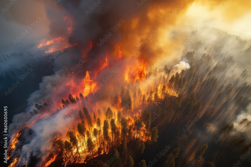 Aerial Photography Captures Massive Forest Fire, Illustrating The Destructive Power Of Nature