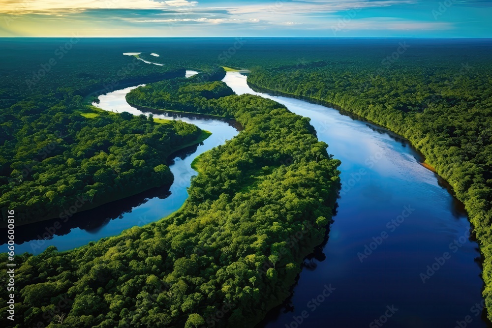 Aerial View Of Jungle River
