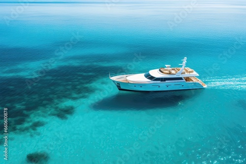 Aerial View Of Private Yacht On Calm Waters, Representing Luxurious And Extravagant Lifestyle