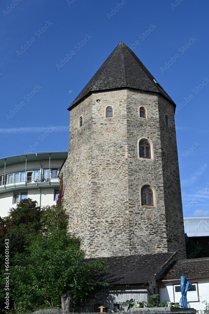 Stadtbefestigung der Stadt Zwettl, Österreich, Schulturm, 05.10.2023 Stadtbefestigung der Stadt Zwettl, Österreich, Schulturm, 05.10.2023