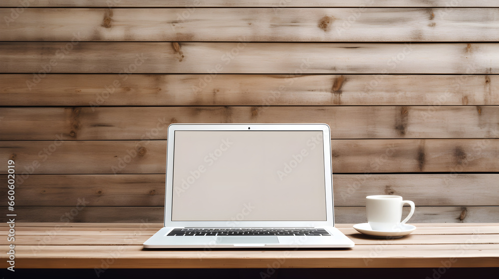 Fototapeta premium Laptop on the desktop, homework business idea