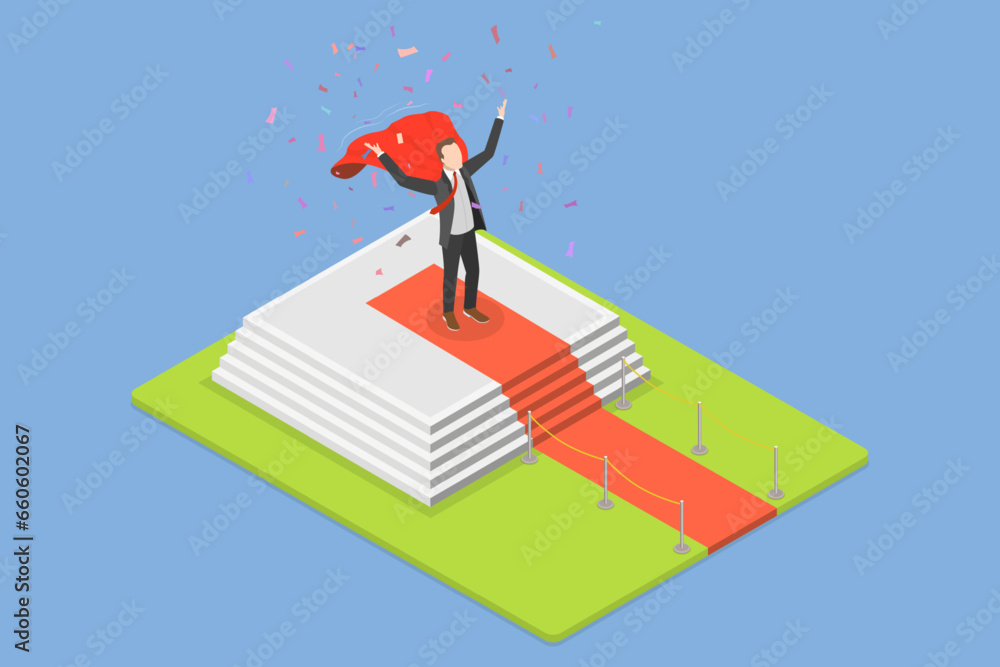 3D Isometric Flat Vector Conceptual Illustration of Super Hero Businessman, VIP Event, Luxury Celebration 3D Isometric Flat Vector Conceptual Illustration of Super Hero Businessman, VIP Event, Luxury Celebration