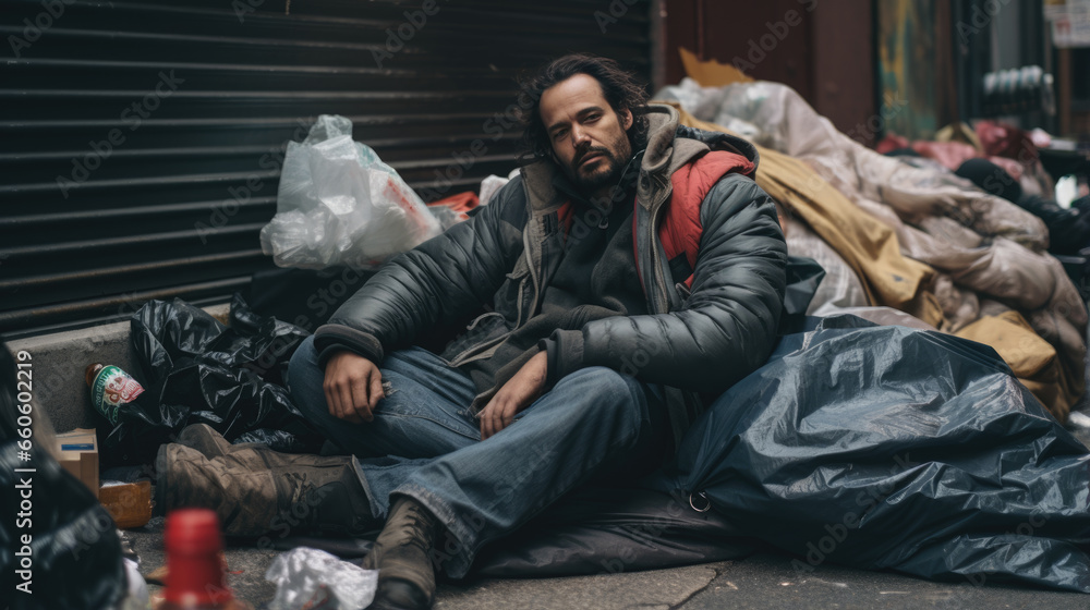 Homeless man on a city street Homeless man on a city street
