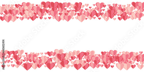 Paper cut rosy heart shapes flying vector background. Valentine's Day decor. Gift card background.