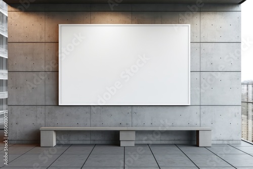 Empty Advertising Billboard Frame On Office Wall, Offering Space For Mockup Design Templates