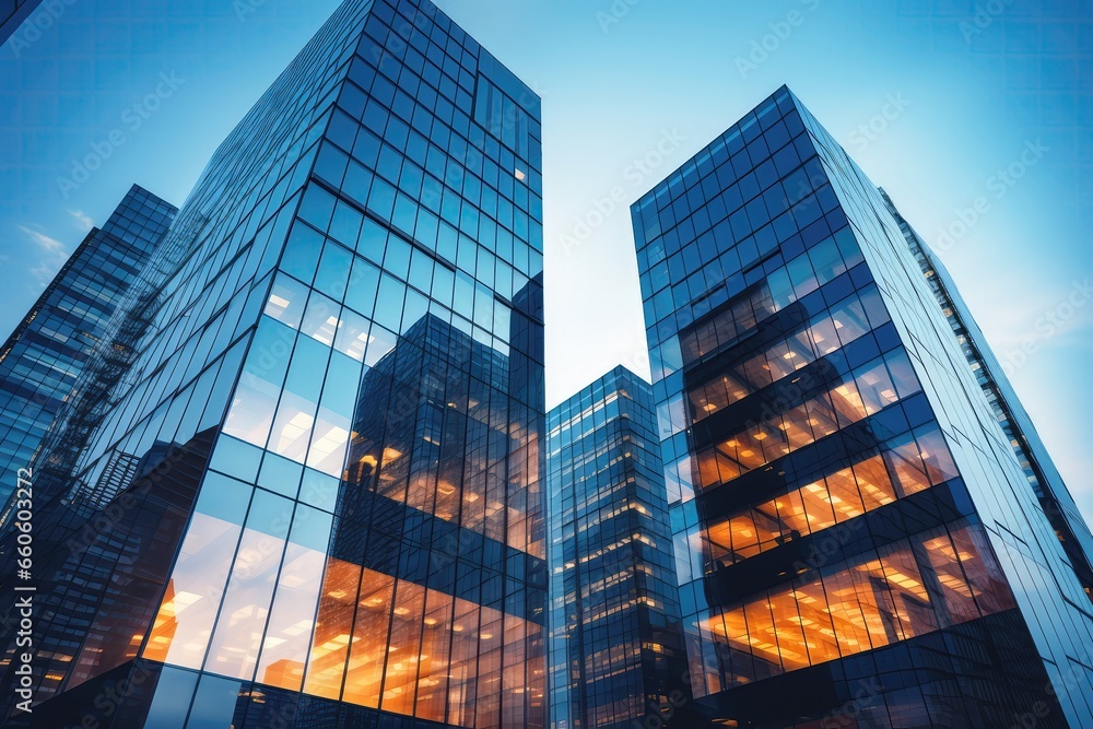 Contemporary Office Towers With Glass Facades, Symbolizing Financial And Economic Foundations
