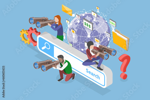 3D Isometric Flat Vector Conceptual Illustration of Career Opportunities, Searching, Finding and Web Surfing