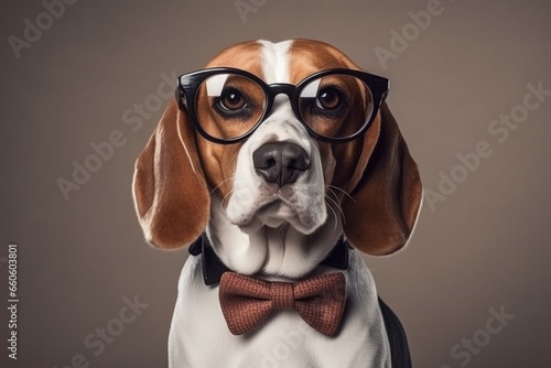 Adorable Beagle wearing glasses. Happy puppy. Generate Ai