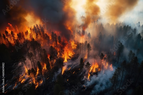 Drone View Of Burning Forest