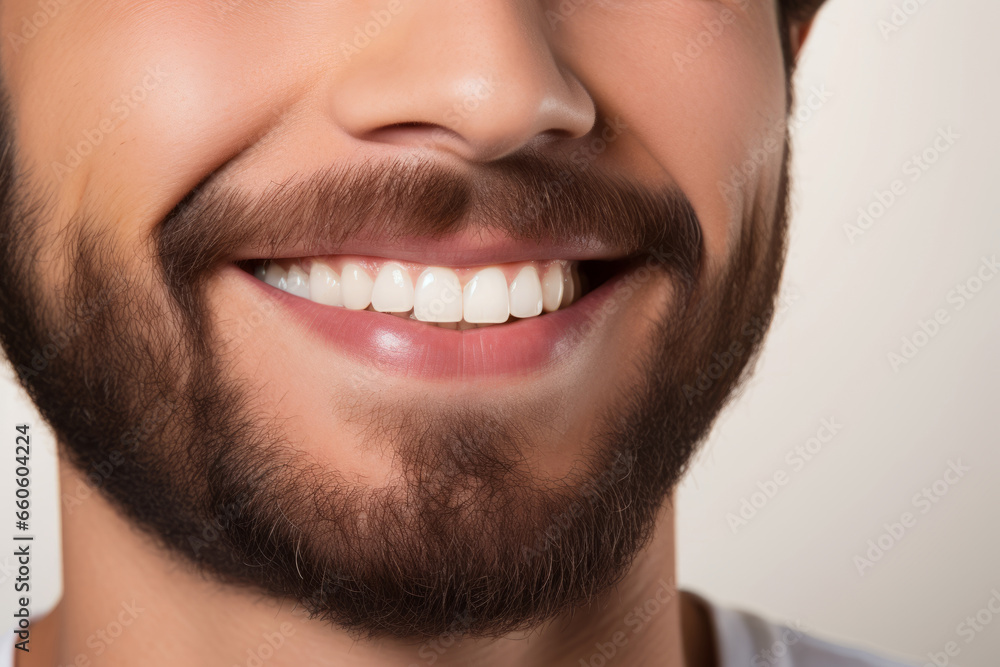 Fototapeta premium Man with beard and mustache is laughing. Generative AI