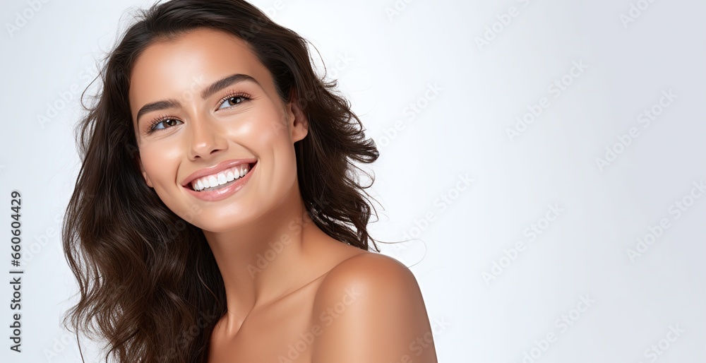 Portrait of young happy Brazilian woman, skin care beauty, skincare cosmetics, dental concept, isolated over white background. Portrait of young happy Brazilian woman, skin care beauty, skincare cosmetics, dental concept, isolated over white background.