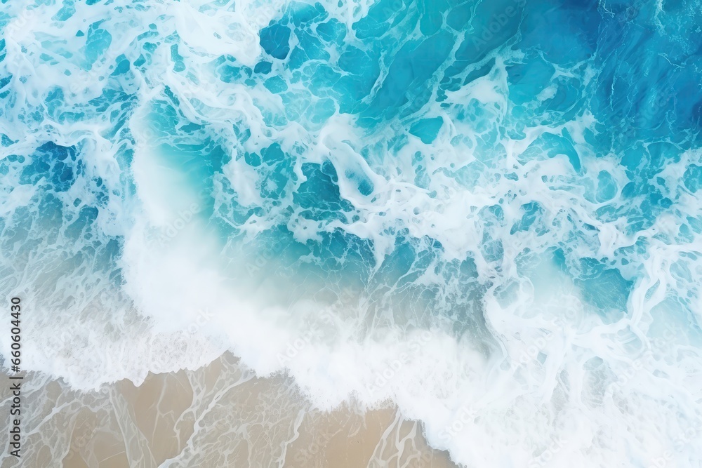 Spectacular Aerial Top View Of Ocean Waves Splashing, Creating Stunning Background. Сoncept Ocean Waves, Aerial View, Splashing, Stunning Background