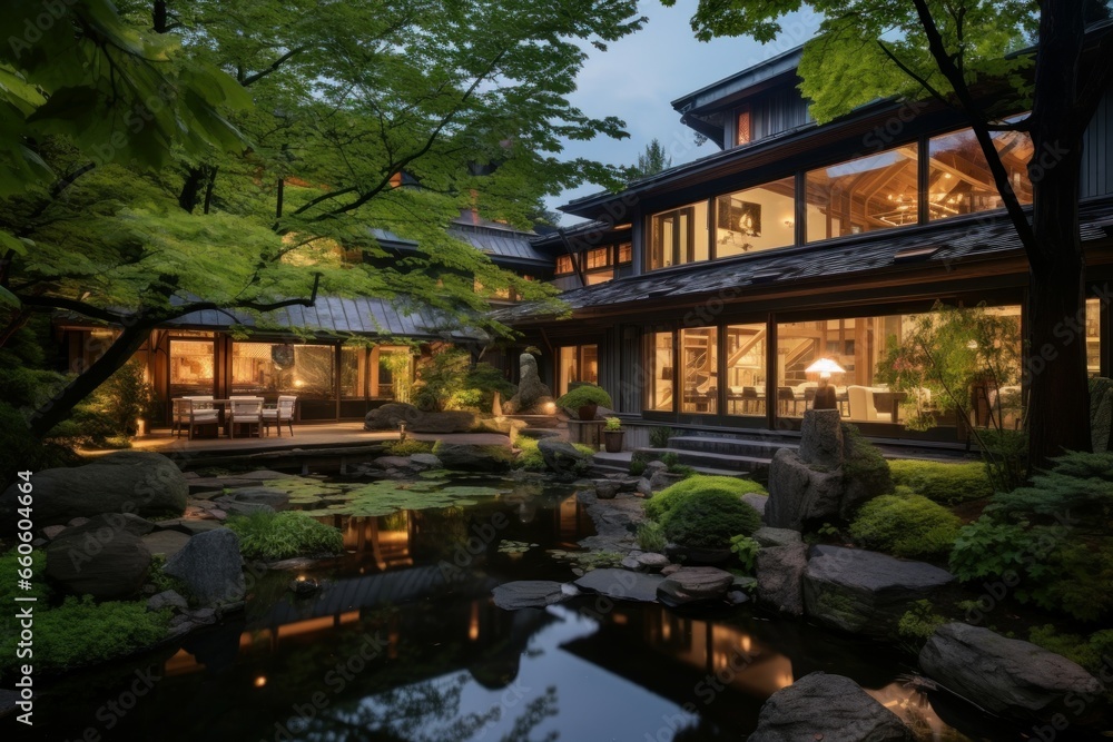 Alluring Beautiful backyard exterior small house. Garden outdoor. Generate Ai Alluring Beautiful backyard exterior small house. Garden outdoor. Generate Ai