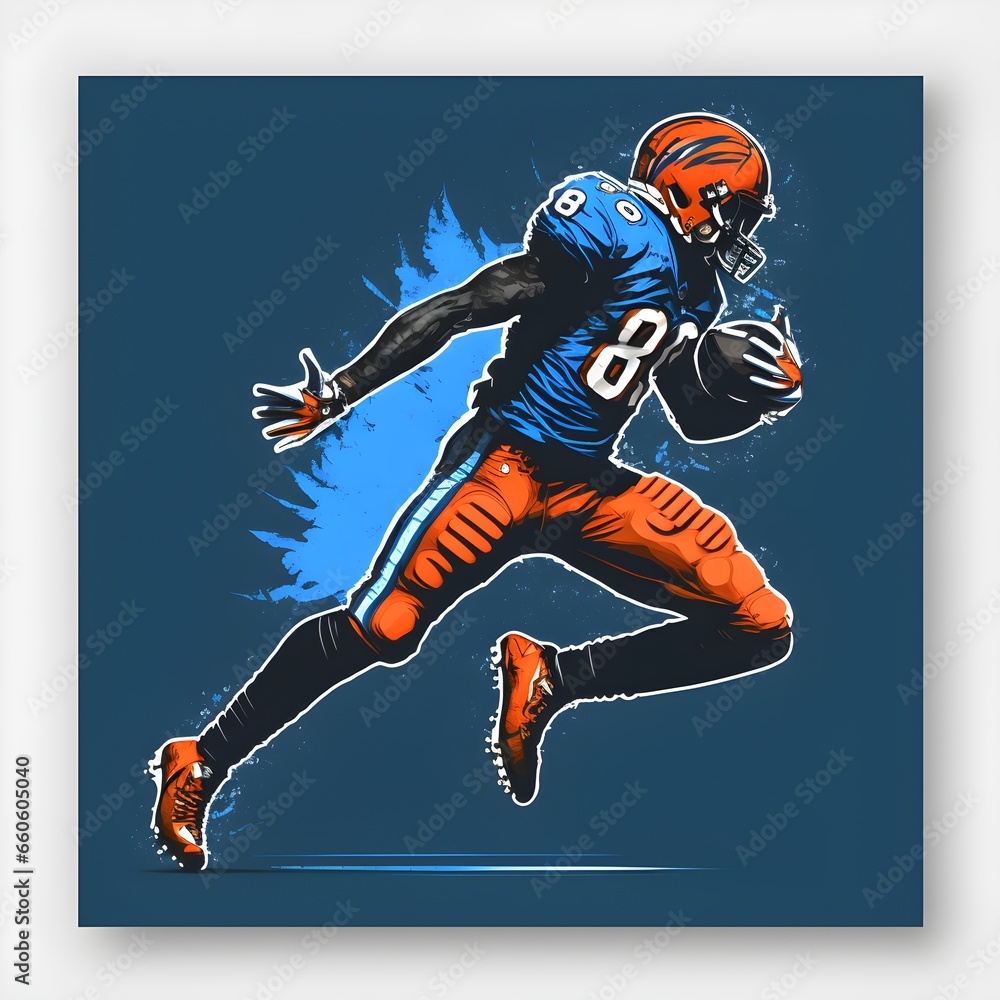 NFL wide receiver high point catch blue orange flat illustration black outlines 