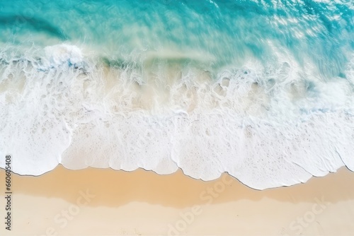 Topdown View Of Serene Summer Beach With Soft Blue Ocean Waves