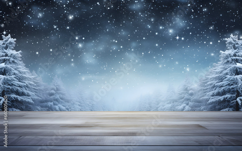 Winter landscape with snow, blue background, copy space © Magdalena Wojaczek