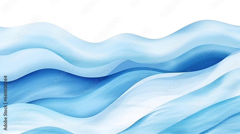 A blue water ocean wave, with transitions. Watercolor lines, banner. A blue water ocean wave, with transitions. Watercolor lines, banner.