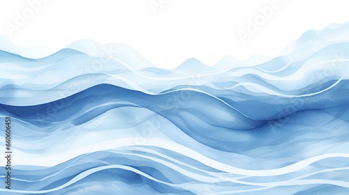 A blue water ocean wave, with transitions. Watercolor lines, banner.