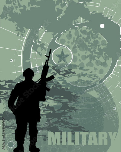 Vektor Grunge Textur mit Silhouette eines Soldaten - Militärischer Camouflage Hintergrund