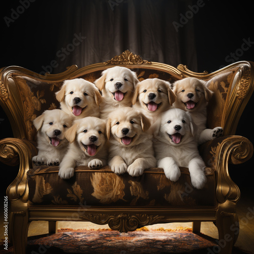 puppies on a sofa