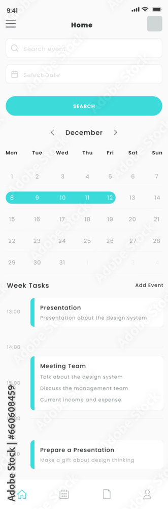 Planning Task in Calendar, Project Management and Schedule Pages Mobile App UI Kit Template Planning Task in Calendar, Project Management and Schedule Pages Mobile App UI Kit Template