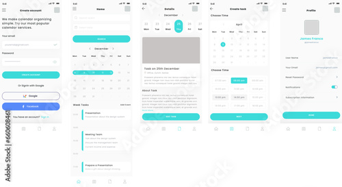 Planning Task in Calendar, Project Management and Schedule Pages Mobile App UI Kit Template