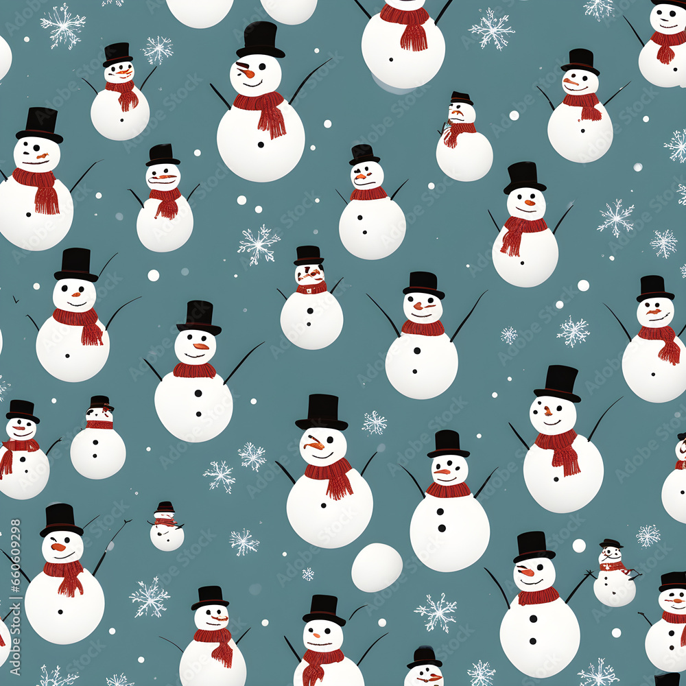 Snowman background design with falling snow ai generated 
