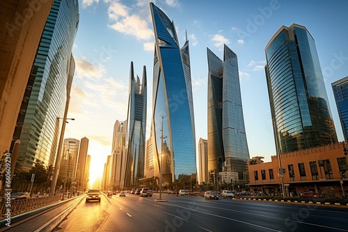 Financial district in Riyadh, Saudi Arabia. Business towers. Generative AI photo