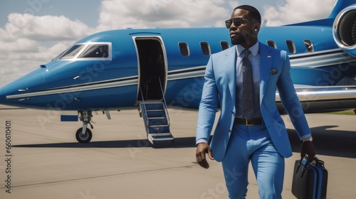 Rich executive leaving luxury private jet
