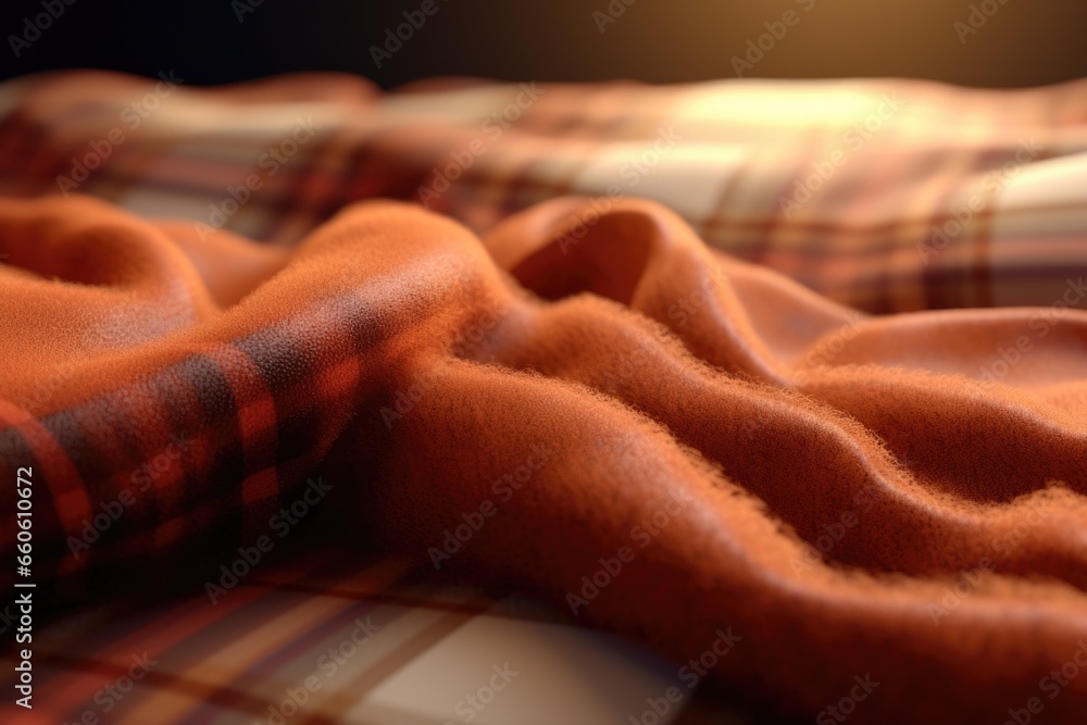 A close up view of a blanket on a bed. This image can be used to showcase the texture and design of the blanket. It is suitable for home decor, interior design, and bedding-related projects.