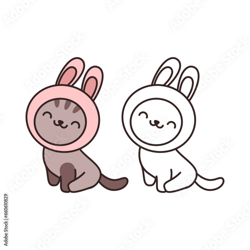 Cute kawaii cat wearing a hat with bunny ears