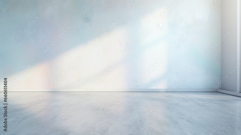 Photography of a background showcasing the gentle light patterns on a textured wall and glossy floor. - obrazy, fototapety, plakaty 