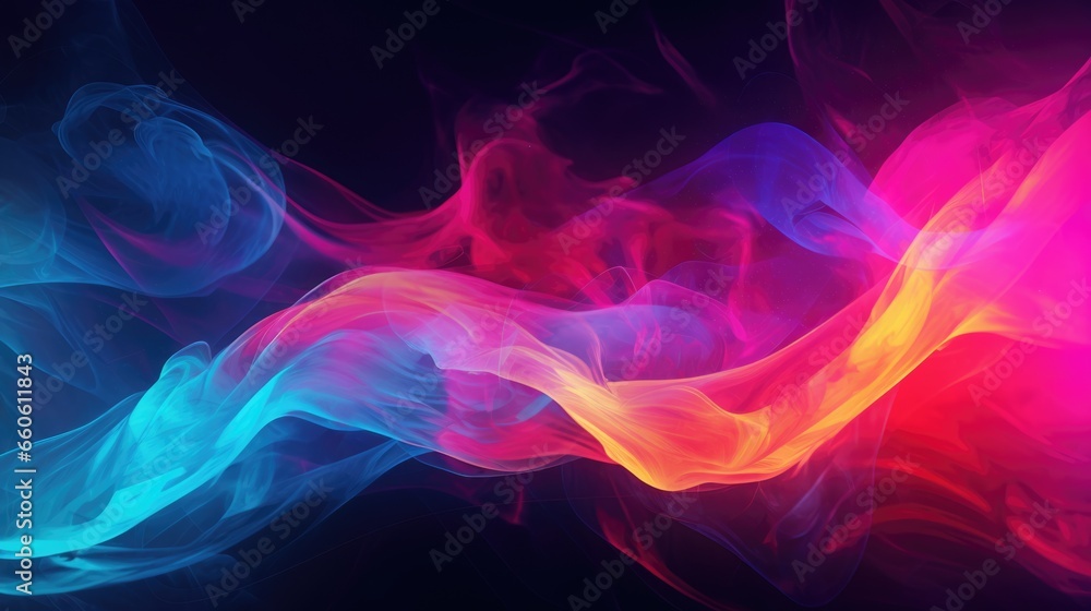 Abstract neon colorful background with fluid wavy shapes - obrazy, fototapety, plakaty 