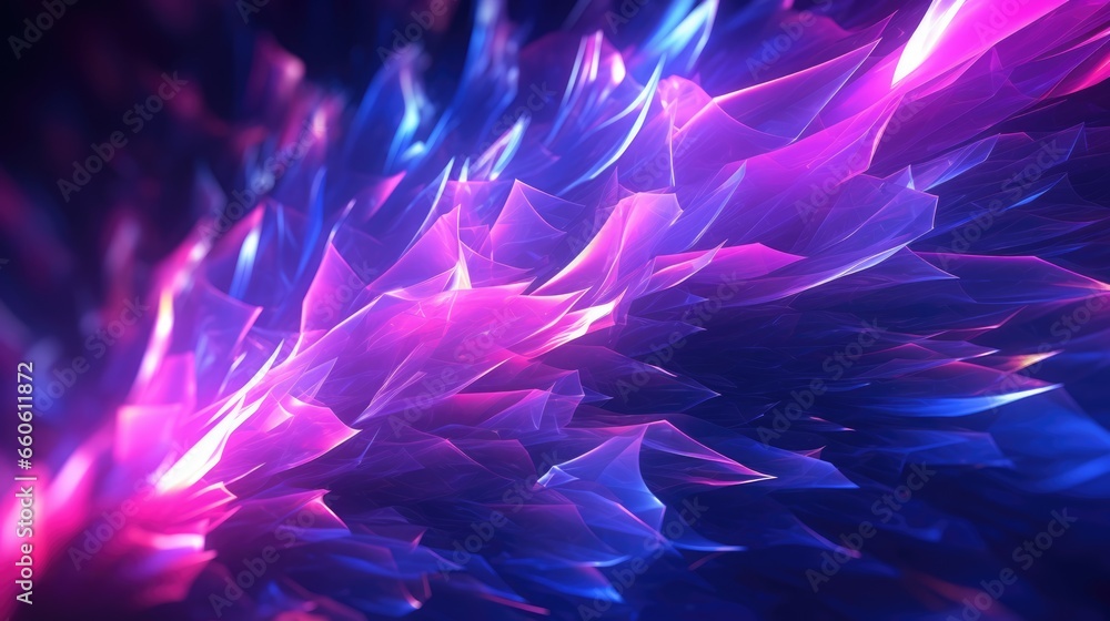 Naklejka premium Abstract colorful neon dynamic futuristic background with glowing lines and dots. Trendy geometric shapes banner