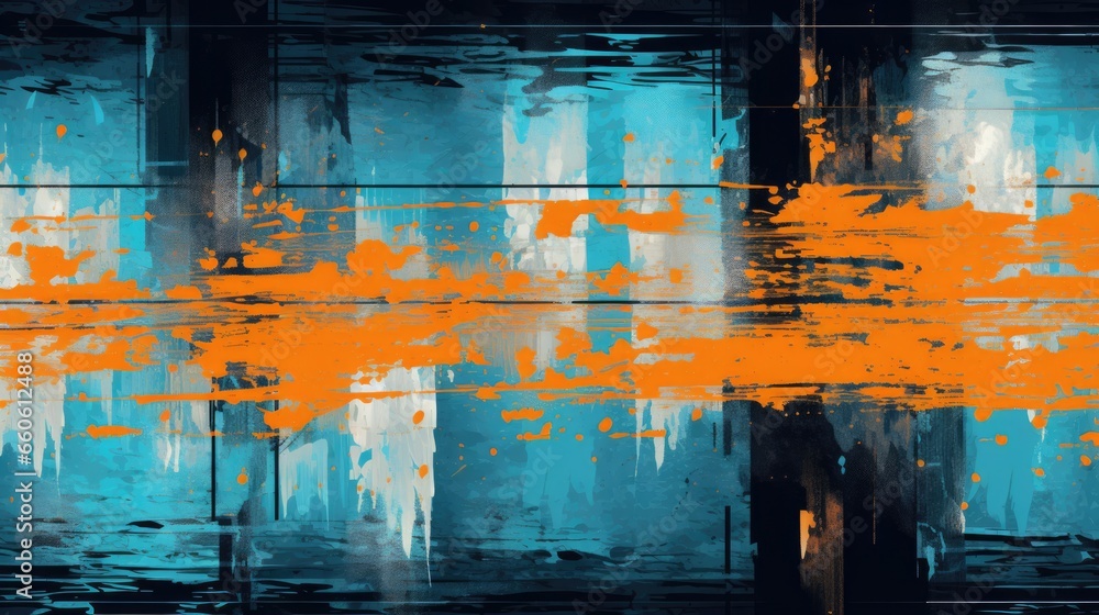 Abstract colorful grunge background with textured oil or acrylic brush strokes and glitch geometric shapes