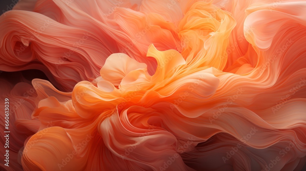 Obraz premium A vibrant explosion of peach and orange flowers dances across the soft fabric, evoking a sense of wild beauty and untamed emotion